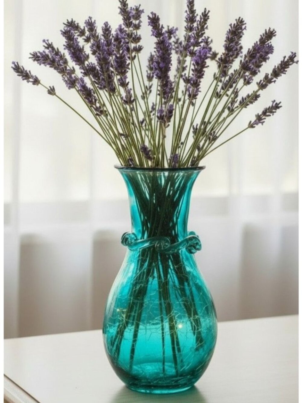 Pilgrim Glass Small Turquoise Crackle Glass Vase With Decorative Swirl Detail